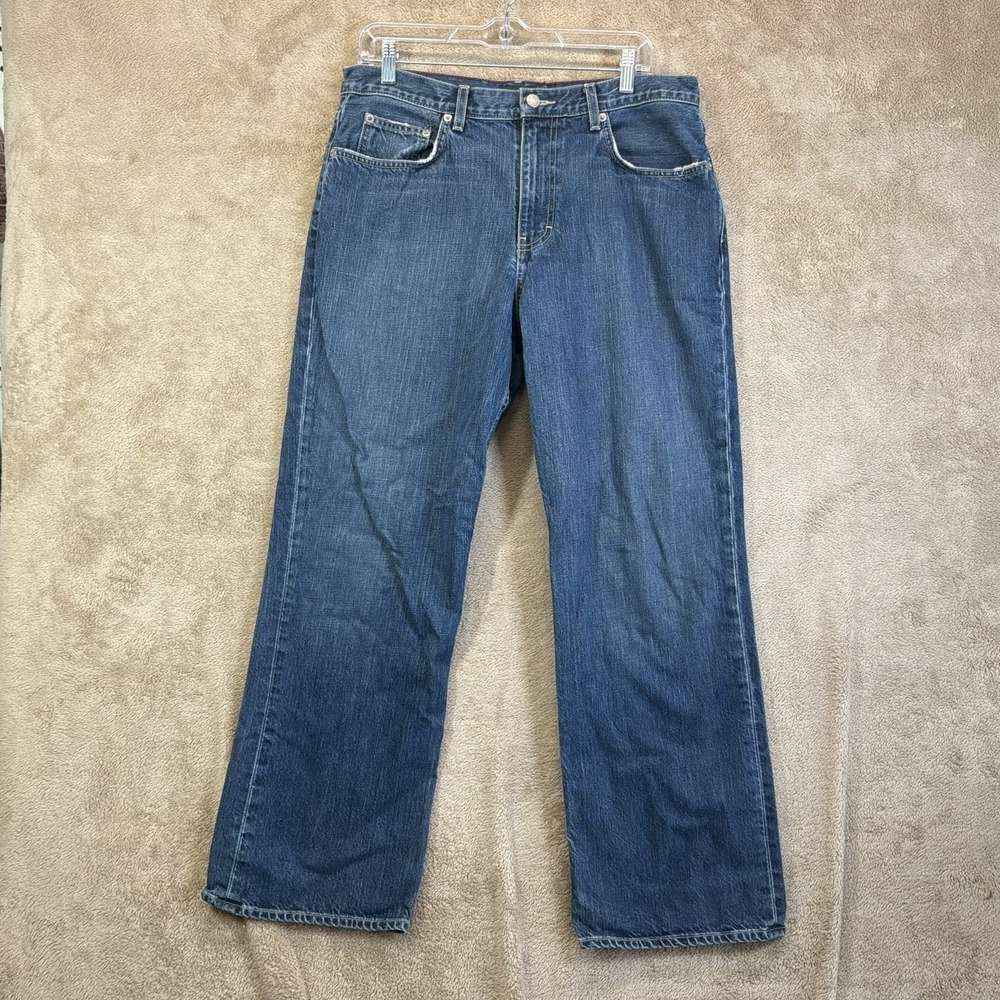 Vintage Y2K J Crew Mens 34x30 Dark Wash Loose Fit Wide Leg Denim Jeans Blue